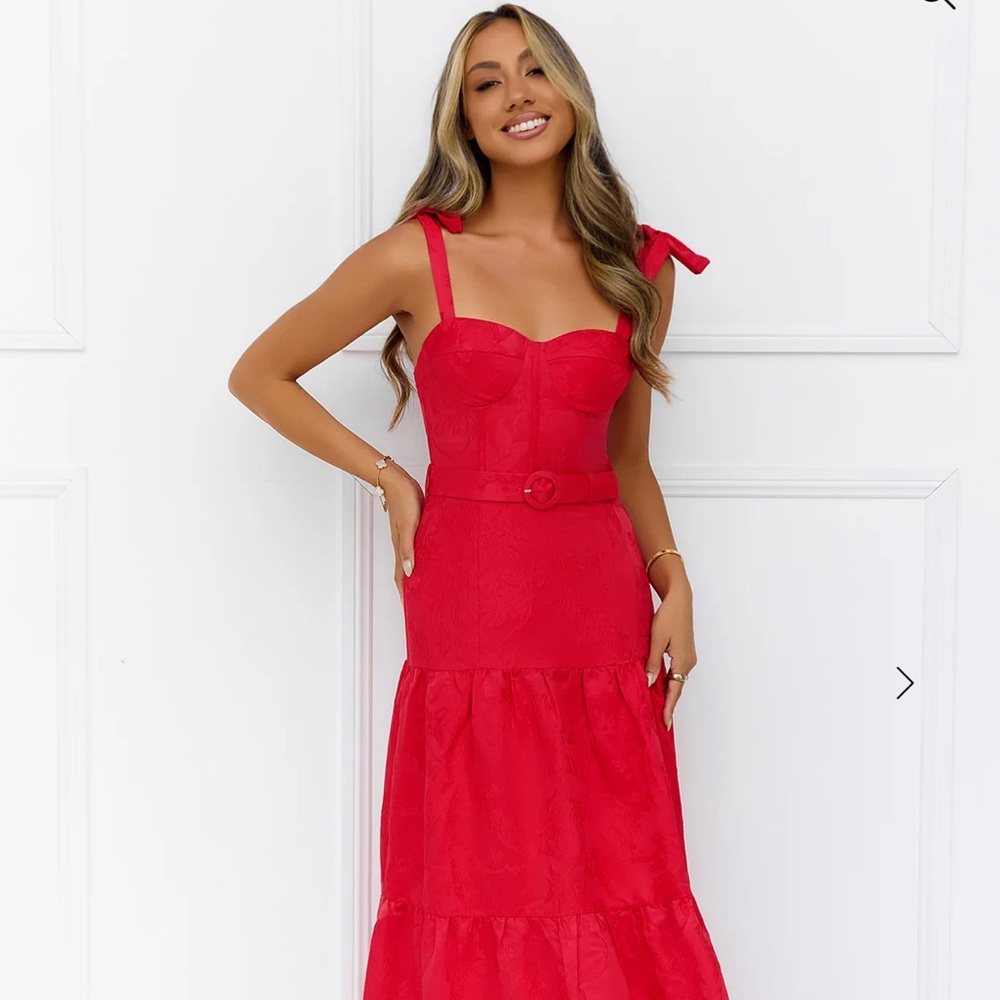 HELLO MOLLY Blaze of Passion Maxi Dress Jacquard Corset Dress Tiered NEW Sz L/8